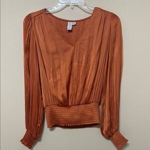 Joie Orange‎ Pleated Ribbed Blouse